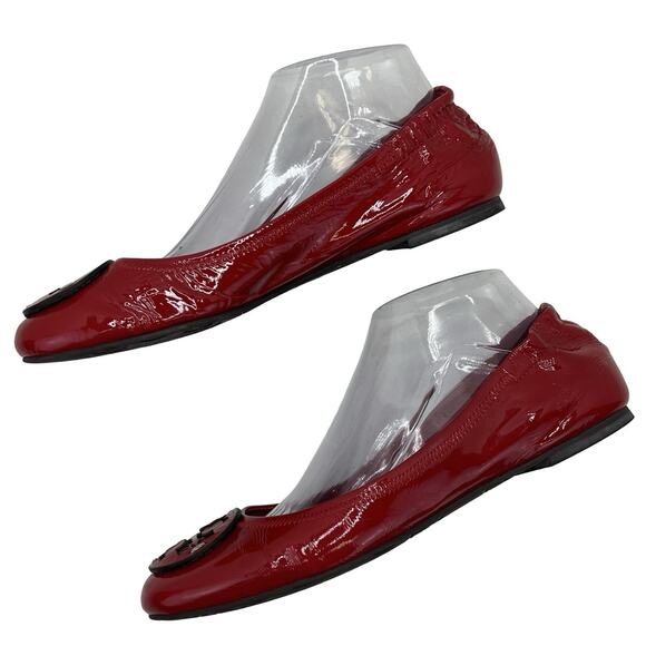 Tory Burch Red Patent Leather Ballet Flats Size 8M Logo Toe Brazil - Picture 5 of 13